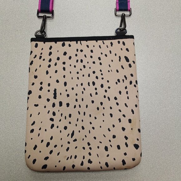 Neoprene Crossbody Bag With Black Spots & Pink/Gold Stripe - Picture 3 of 8